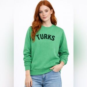 Turks Green Coastal Preppy Resortcore Crewneck Sweatshirt Small